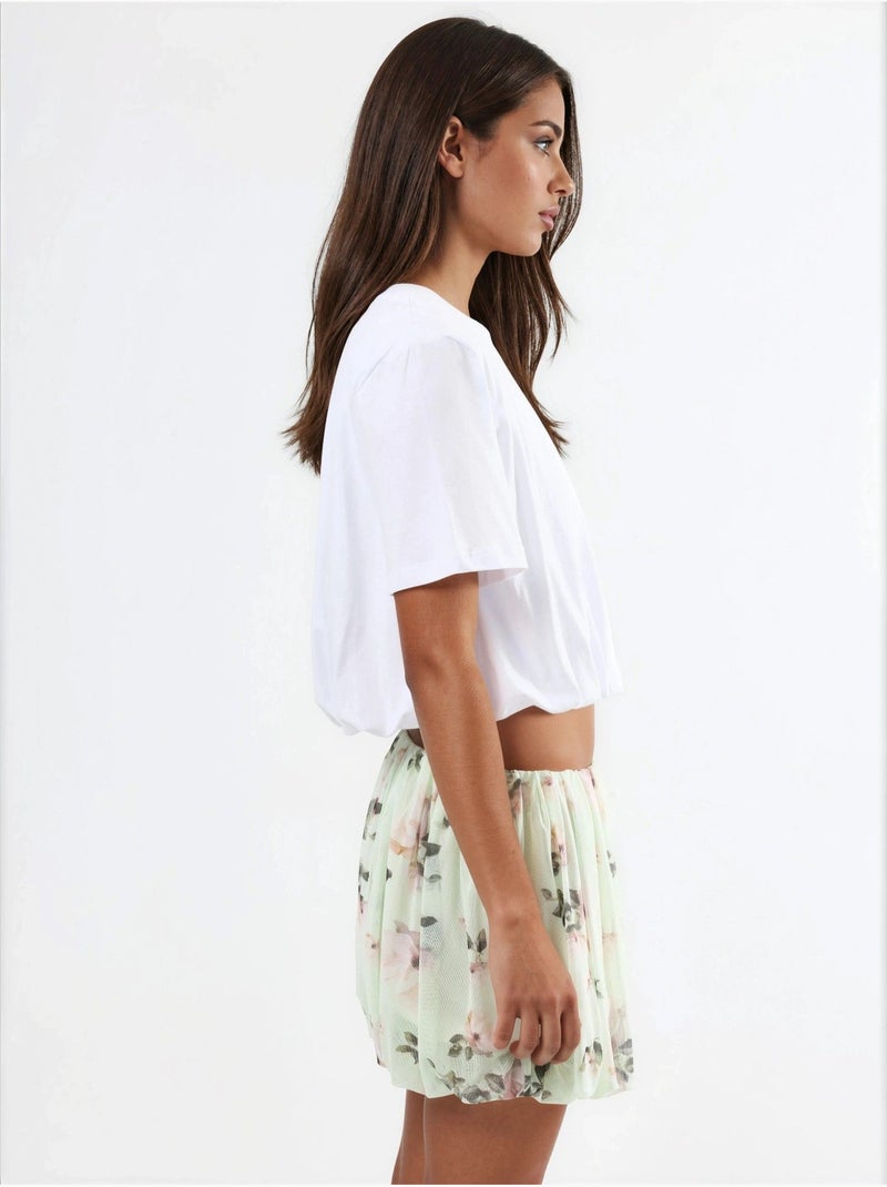 Blouse courte à col rond avec élastique busem Blanc - Kiabi