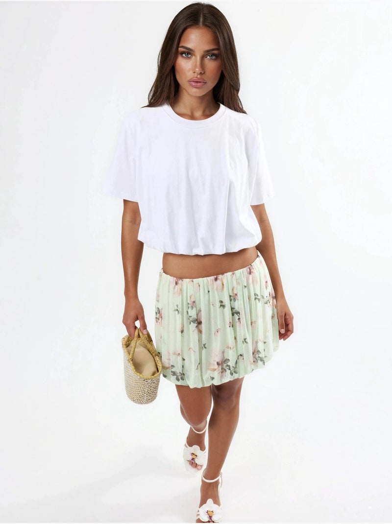Blouse courte à col rond avec élastique busem Blanc - Kiabi