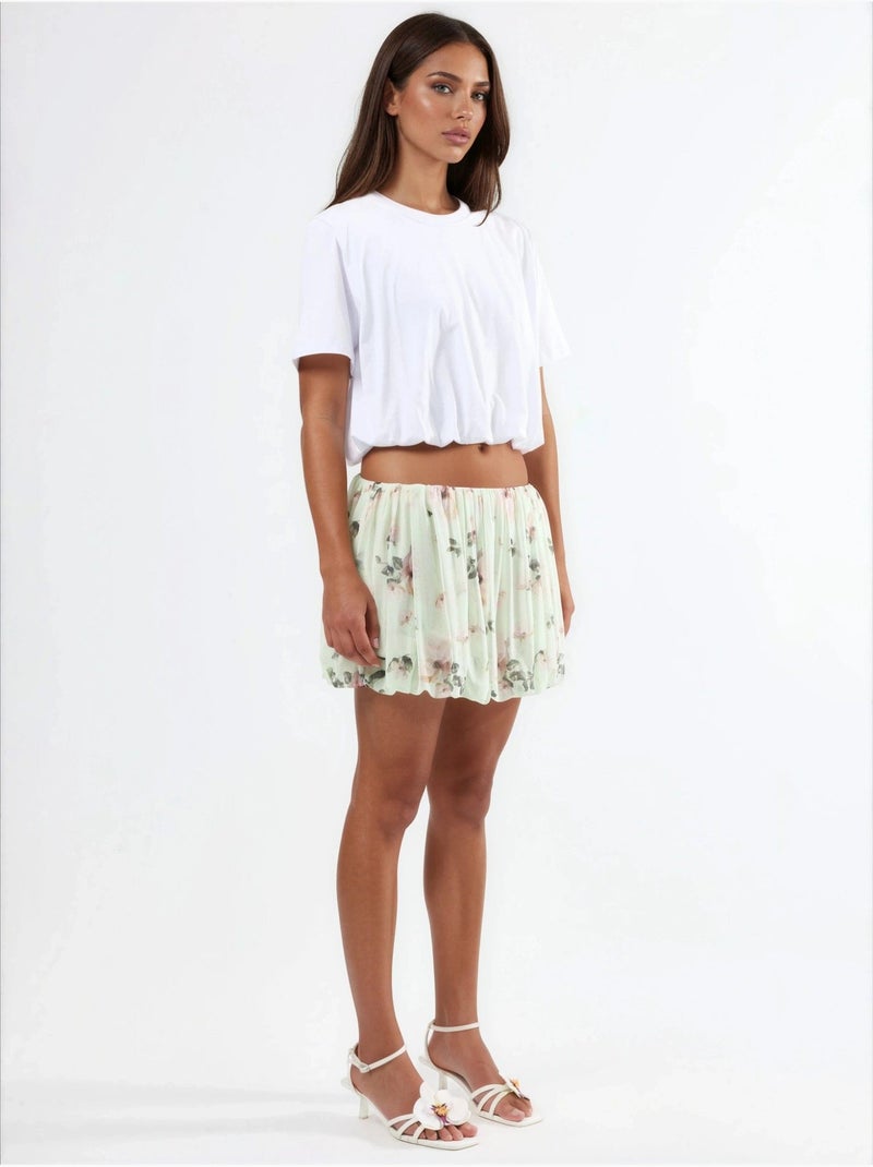 Blouse courte à col rond avec élastique busem Blanc - Kiabi