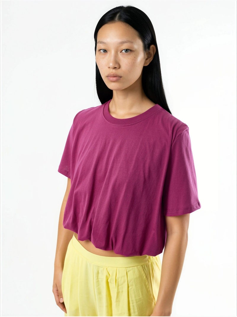 Blouse courte à col rond avec élastique busem Magenta - Kiabi