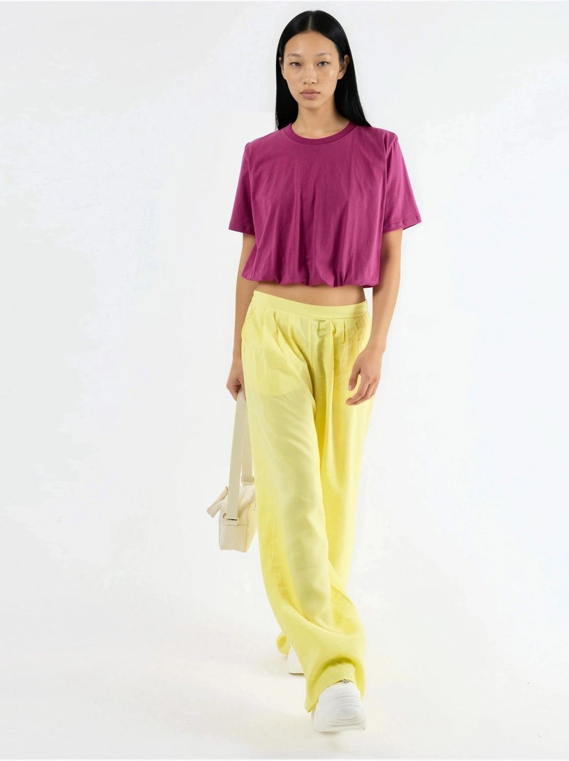 Blouse courte à col rond avec élastique busem Magenta - Kiabi