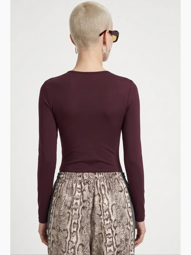 Blouse courte à col rond et manches longues, coupe ajustée busem Rouge bordeaux - Kiabi