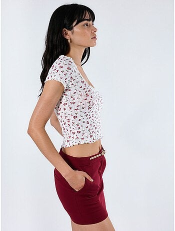 Blouse courte à encolure en u à fleurs avec volants busem