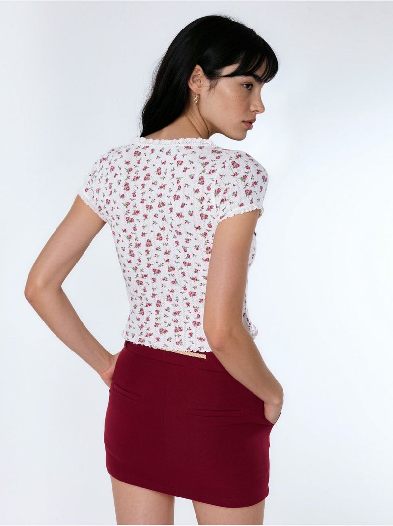 Blouse courte à encolure en u à fleurs avec volants busem Multicolore - Kiabi
