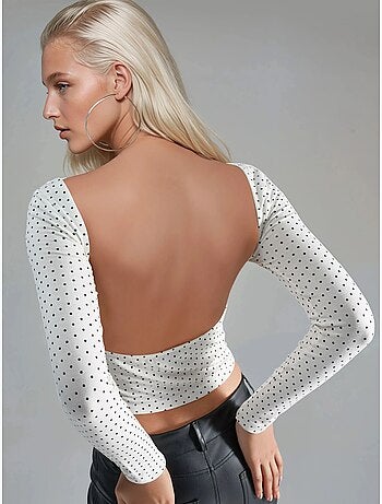 Blouse courte à pois , coupe ajustée, col en u busem