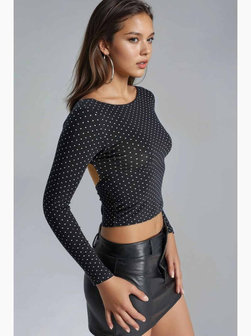 Blouse courte à pois , coupe ajustée, col en u busem Noir - Kiabi