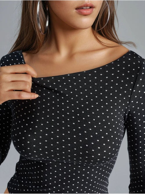 Blouse courte à pois , coupe ajustée, col en u busem - Kiabi Blouse courte à pois , coupe ajustée, col en u busem - Kiabi