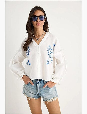 Blouse courte brodée col v lucci