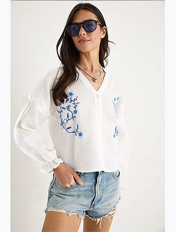 Blouse courte brodée col v lucci