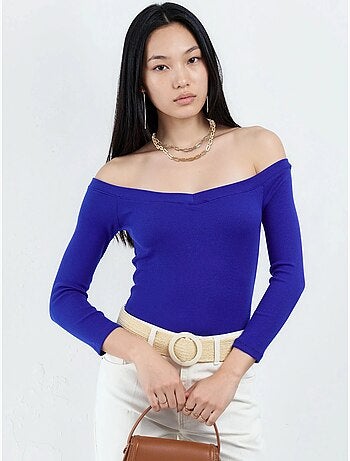 Blouse courte côtelée à coupe ajustée busem