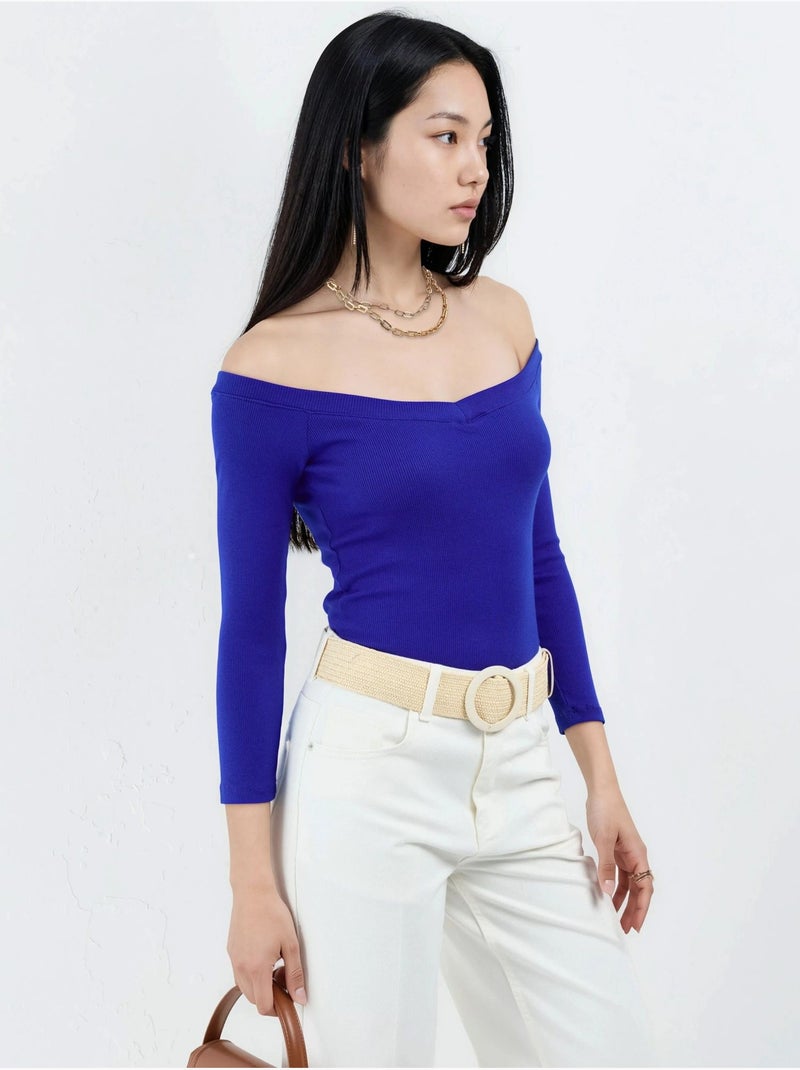 Blouse courte côtelée à coupe ajustée busem Bleu électrique - Kiabi