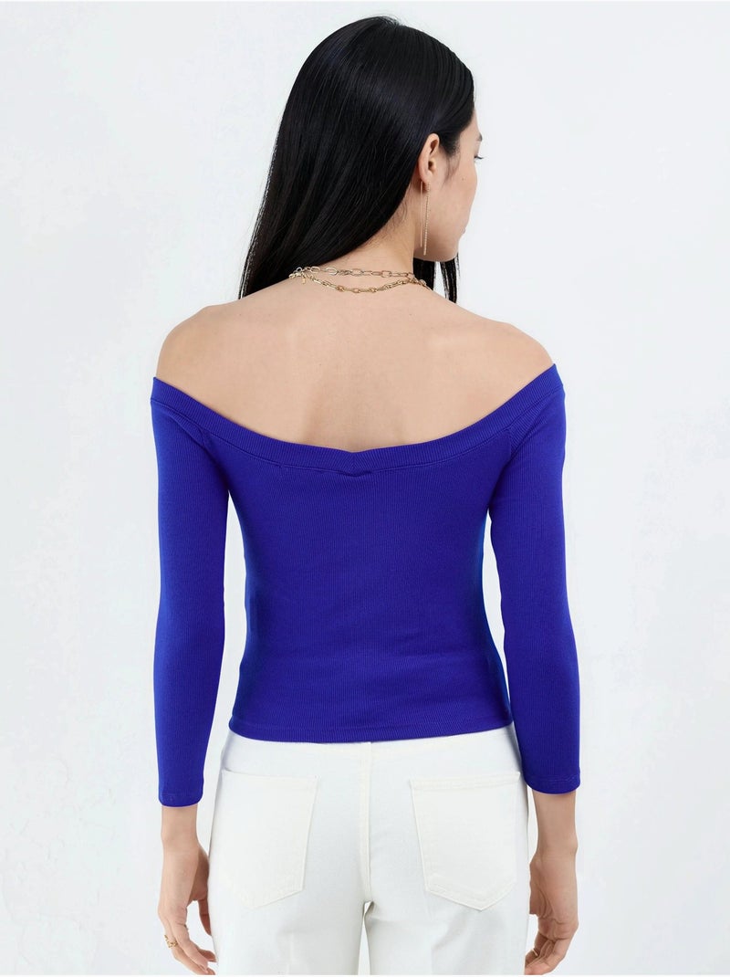 Blouse courte côtelée à coupe ajustée busem Bleu électrique - Kiabi