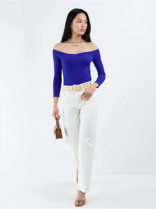 Blouse courte côtelée à coupe ajustée busem - Kiabi Blouse courte côtelée à coupe ajustée busem - Kiabi