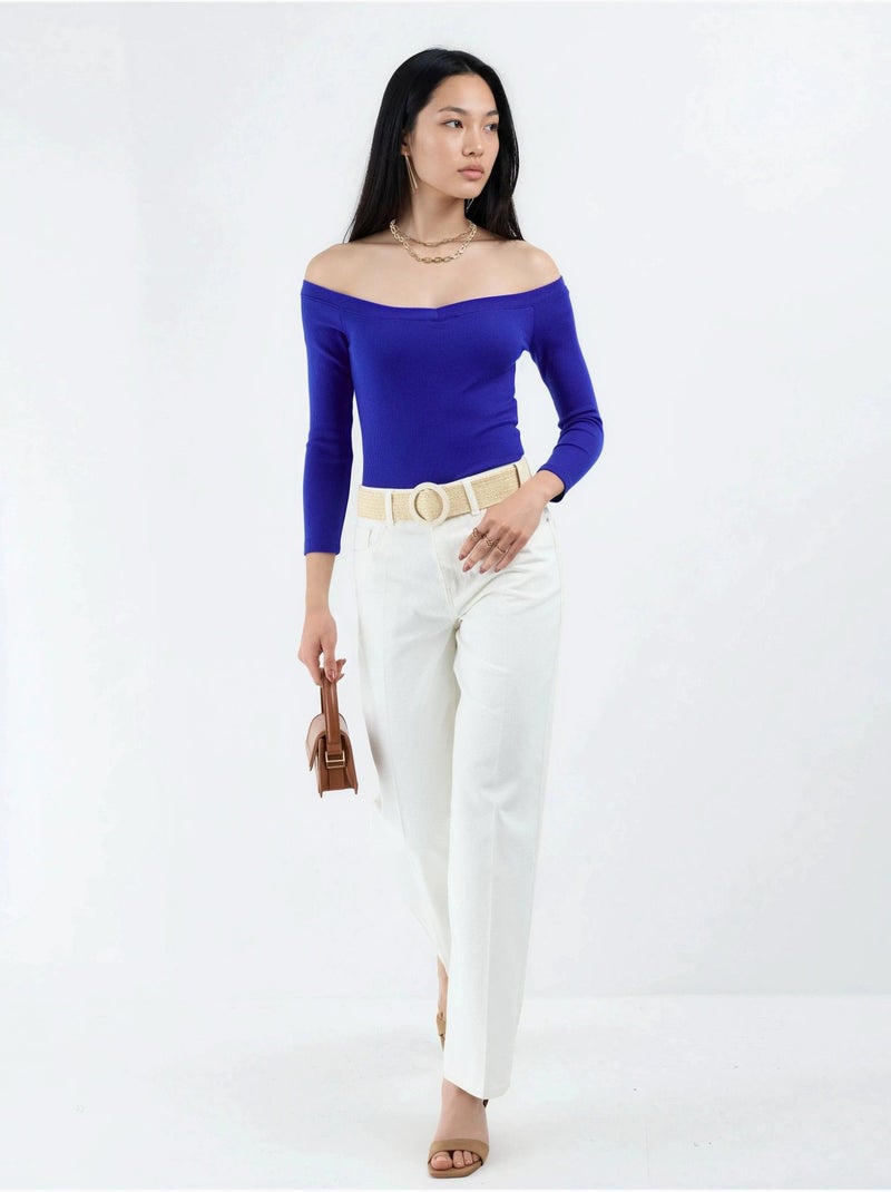 Blouse courte côtelée à coupe ajustée busem Bleu électrique - Kiabi