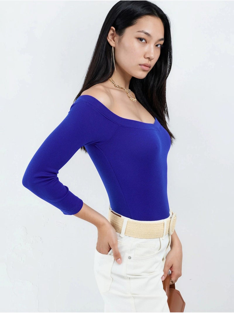 Blouse courte côtelée à coupe ajustée busem Bleu électrique - Kiabi