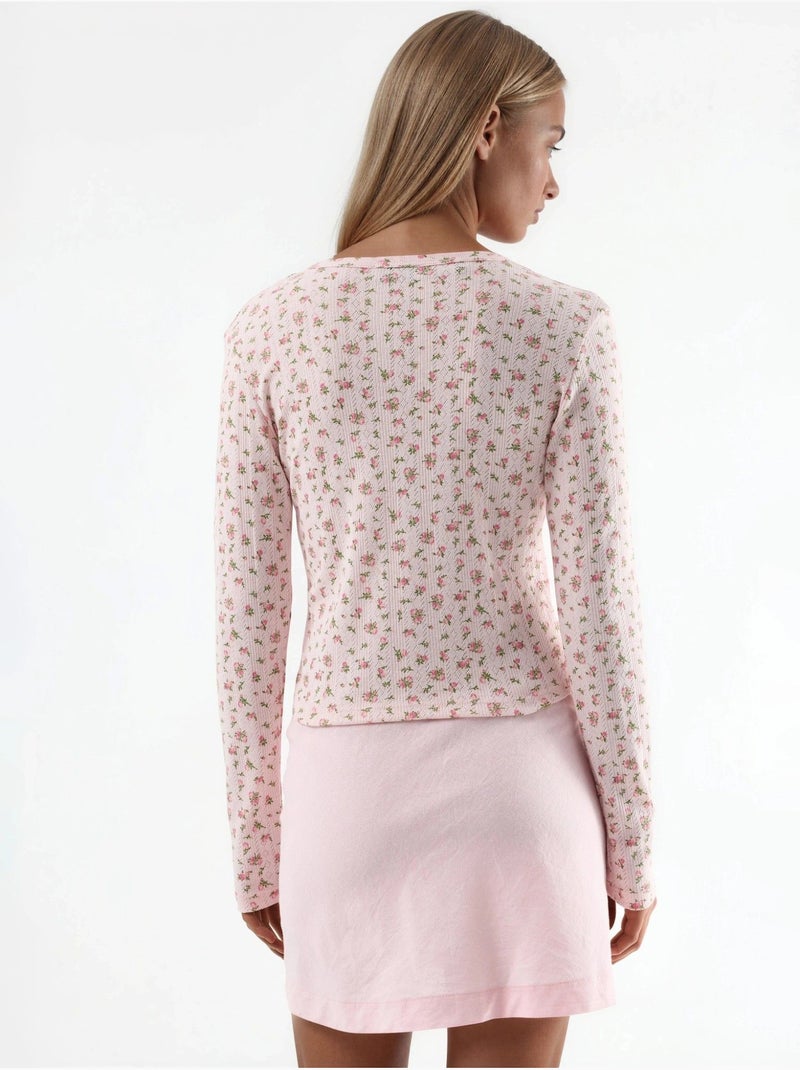 Blouse courte côtelée à fleurs avec fermeture boutonnée busem Rose pâle - Kiabi