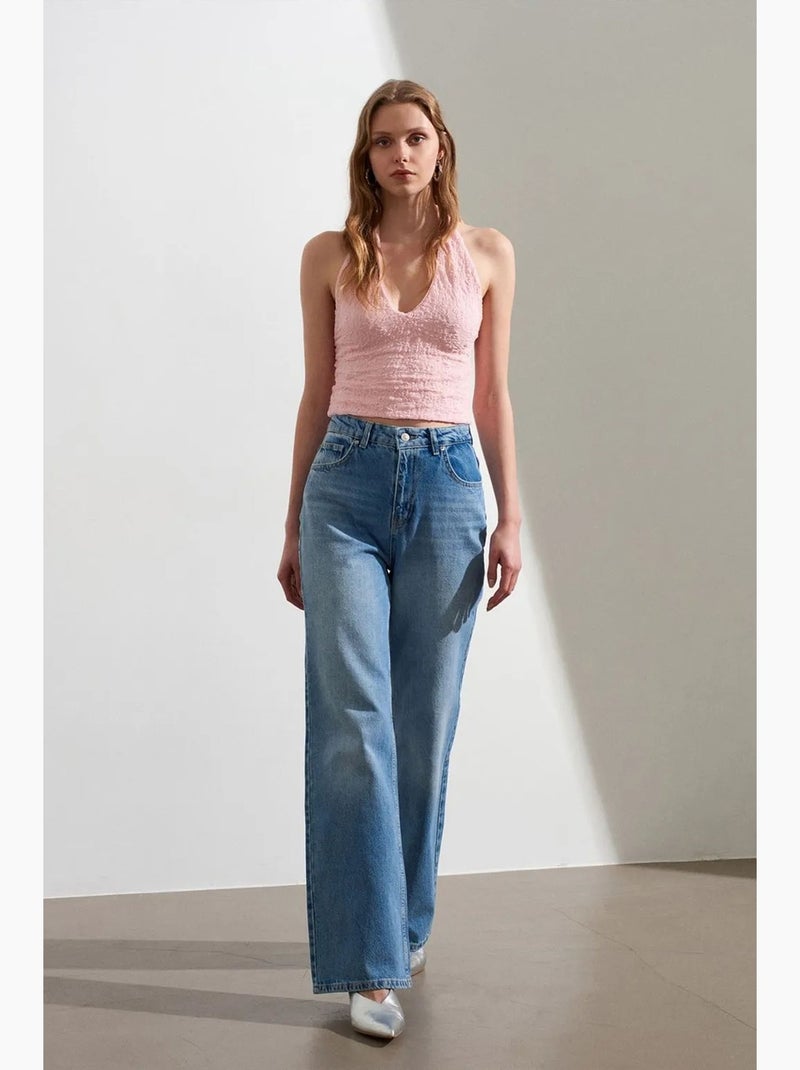 Blouse courte en dentelle à col halter dilvin Rose dragée - Kiabi