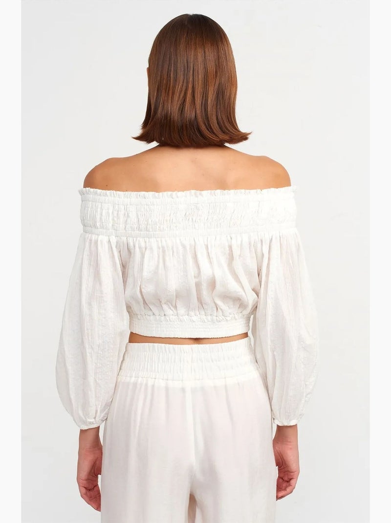 Blouse courte épaules dénudées dilvin Blanc - Kiabi
