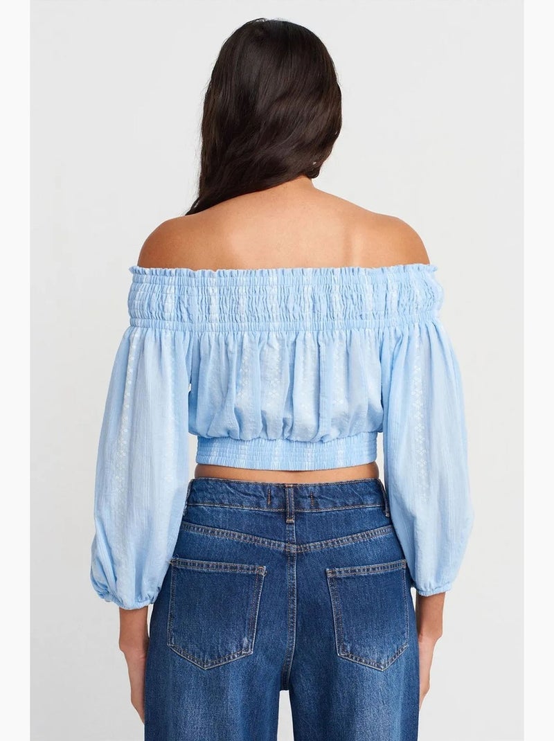 Blouse courte épaules dénudées dilvin Bleu ciel - Kiabi
