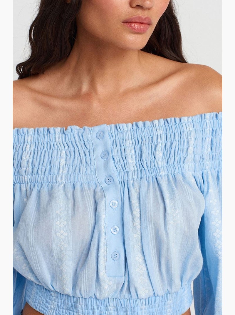 Blouse courte épaules dénudées dilvin Bleu ciel - Kiabi