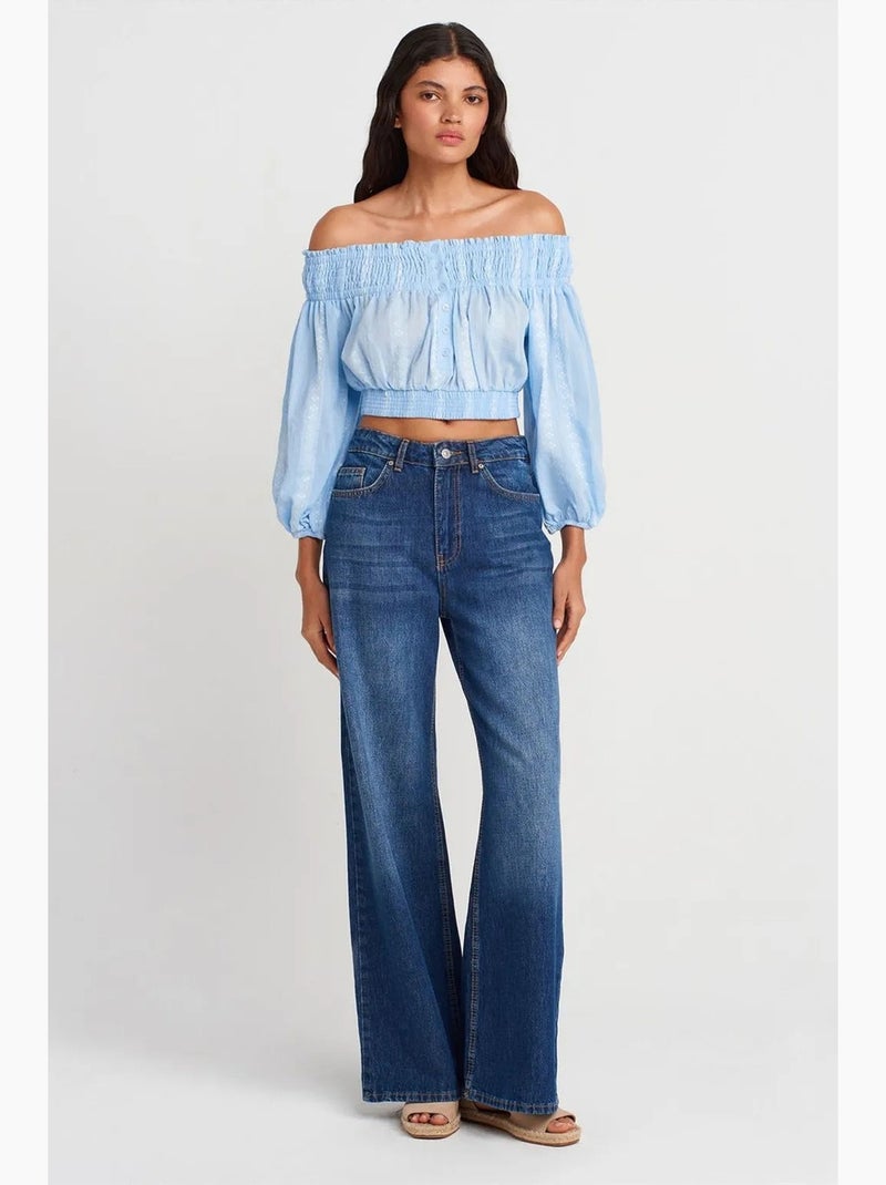 Blouse courte épaules dénudées dilvin Bleu ciel - Kiabi