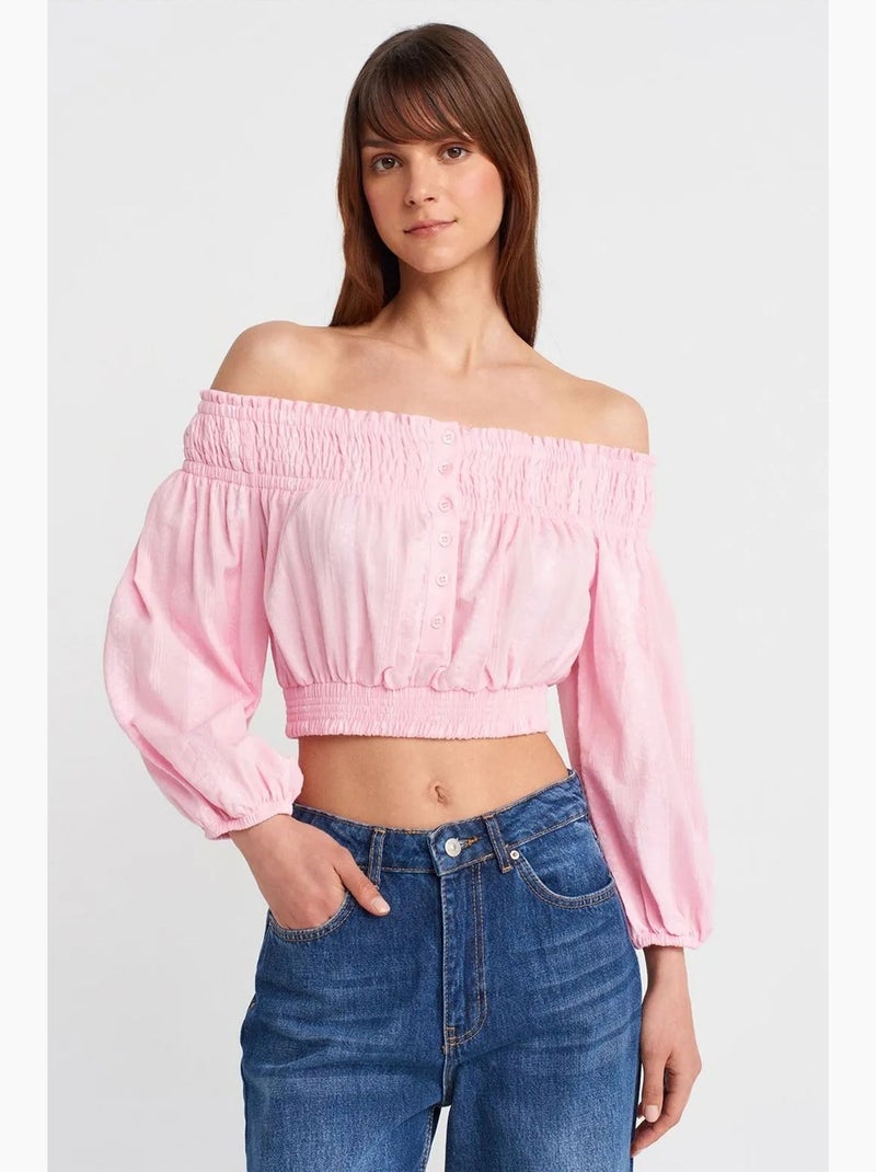 Blouse courte épaules dénudées dilvin Rose clair - Kiabi