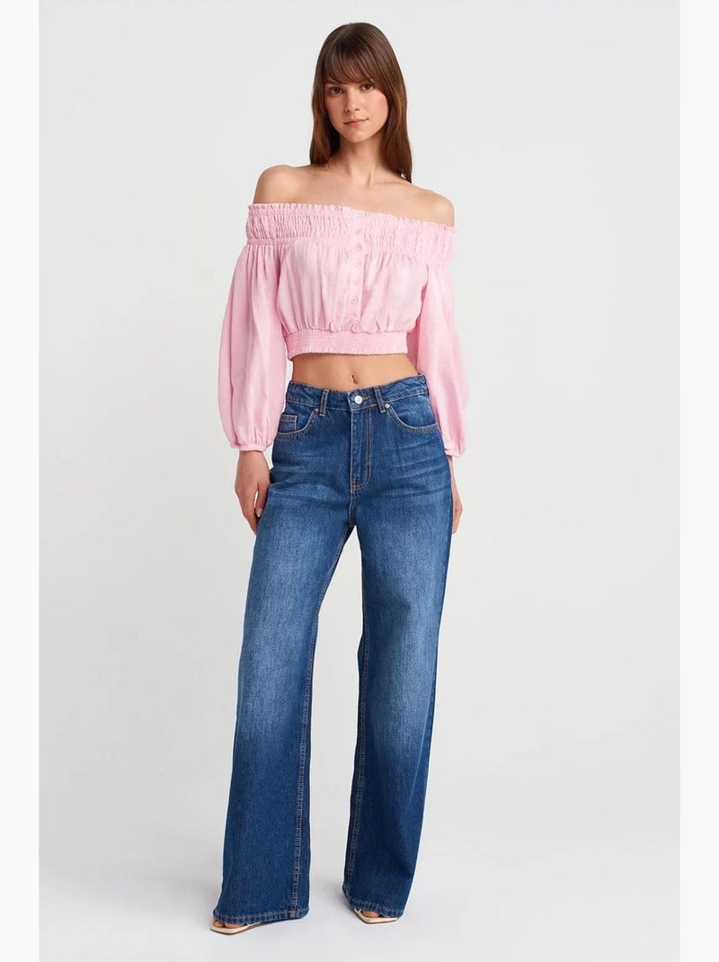Blouse courte épaules dénudées dilvin Rose clair - Kiabi