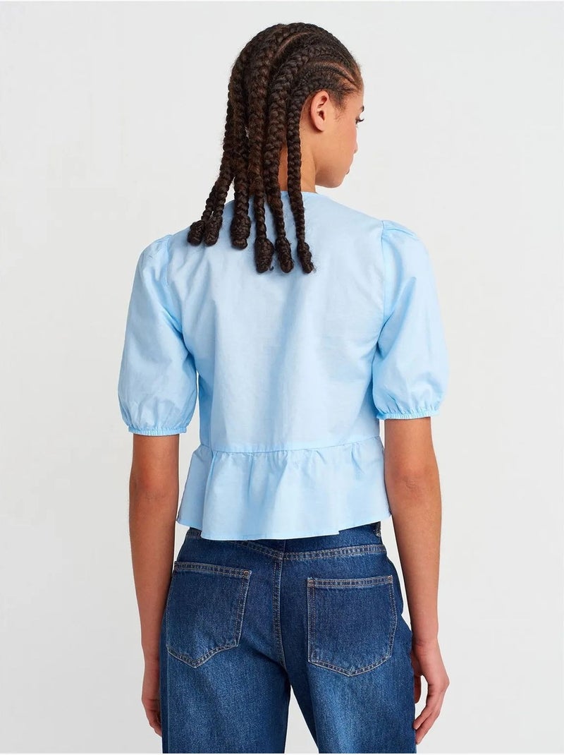 Blouse courte femme avec détail nœud dilvin Bleu ciel - Kiabi