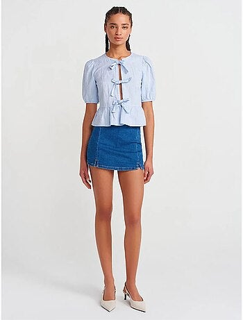 Blouse courte femme avec détail nœud dilvin