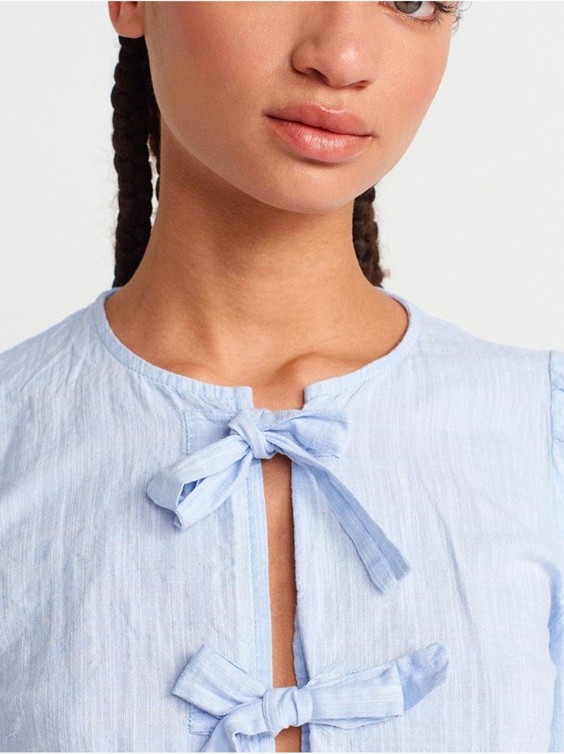 Blouse courte femme avec détail nœud dilvin Bleu pastel - Kiabi