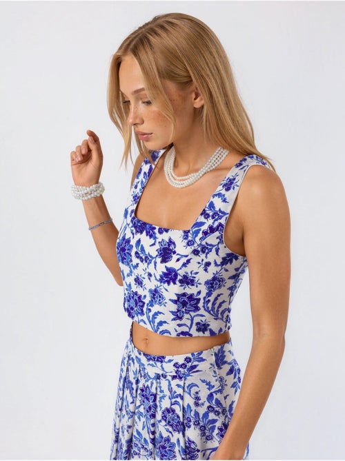 Blouse courte fleurie à col carré busem - Kiabi Blouse courte fleurie à col carré busem - Kiabi
