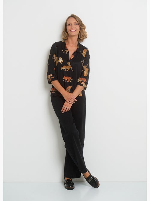 Blouse courte imprimé animalier col V - Kiabi Blouse courte imprimé animalier col V - Kiabi