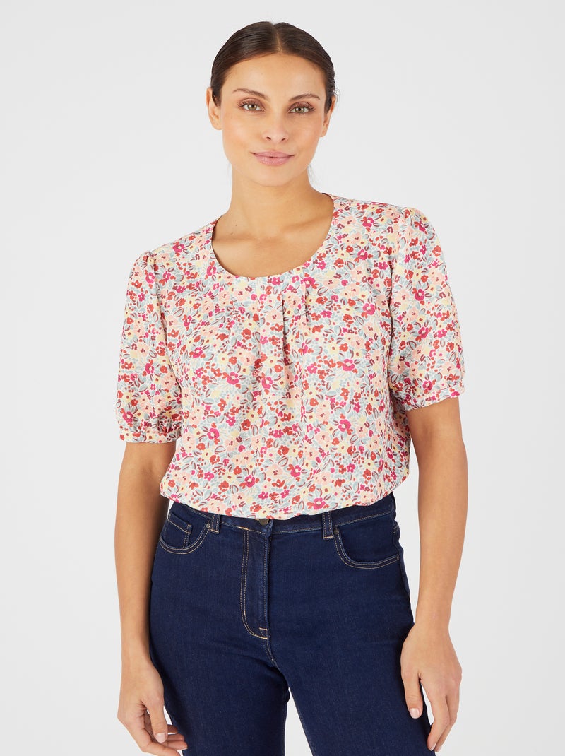 Blouse crêpe reliéfé stretch - Damart Rose - Kiabi