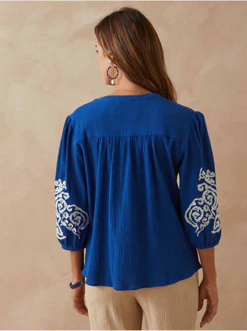Blouse créponnée manches brodées - DAXON - Kiabi
