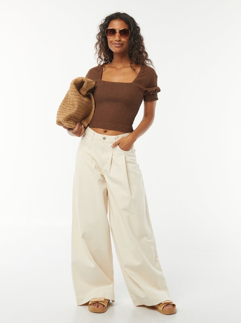 Blouse crop à manches courtes Marron - Kiabi