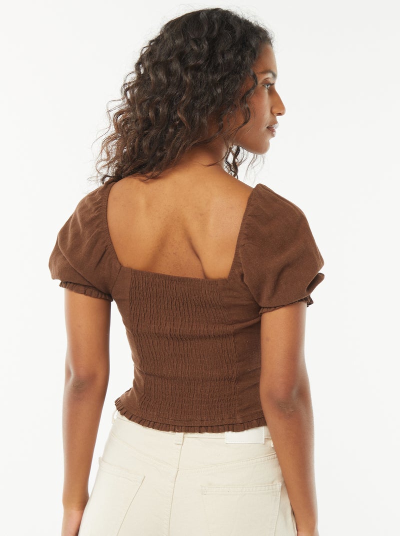 Blouse crop à manches courtes Marron - Kiabi