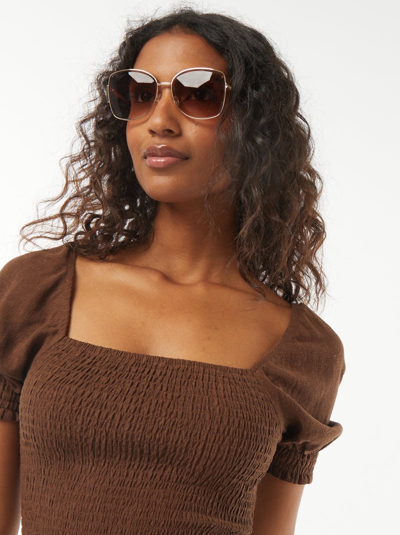 Blouse crop à manches courtes Marron - Kiabi