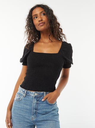 Blouse crop à manches courtes