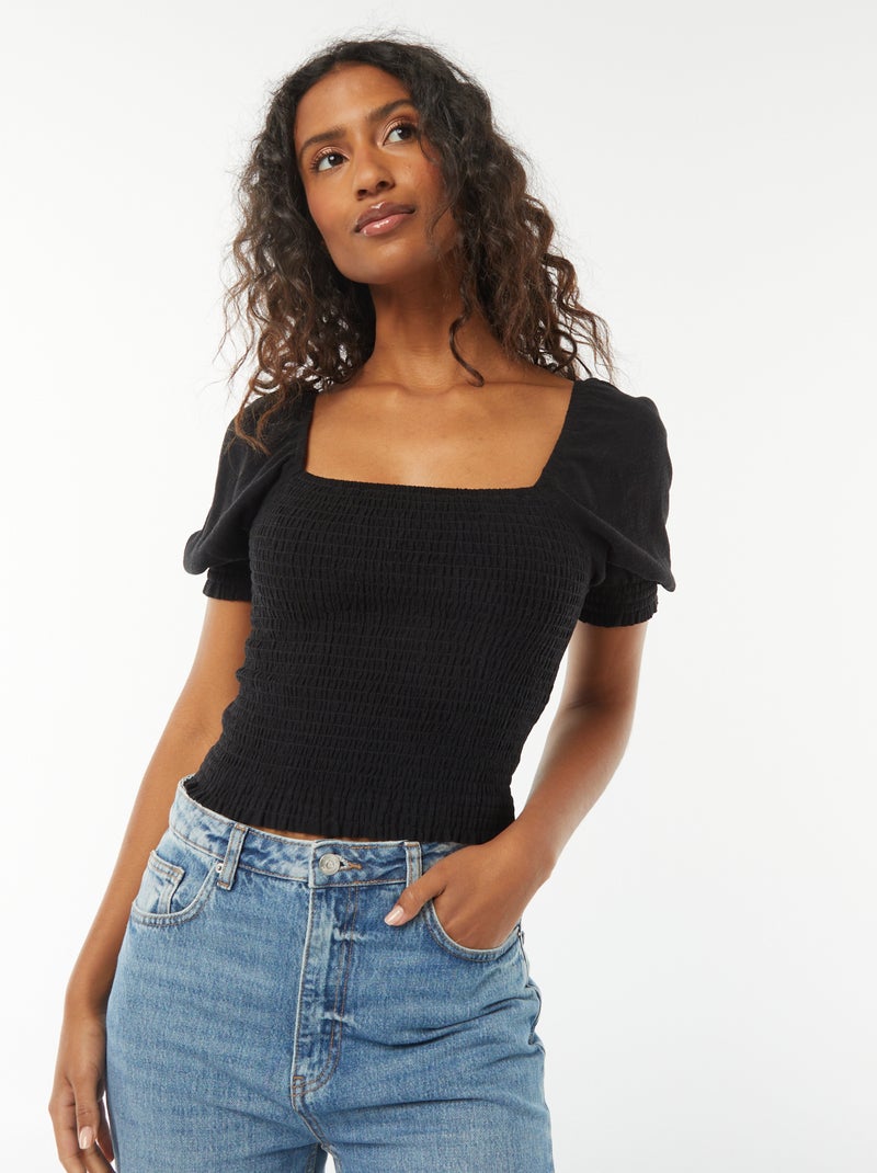 Blouse crop à manches courtes Noir - Kiabi