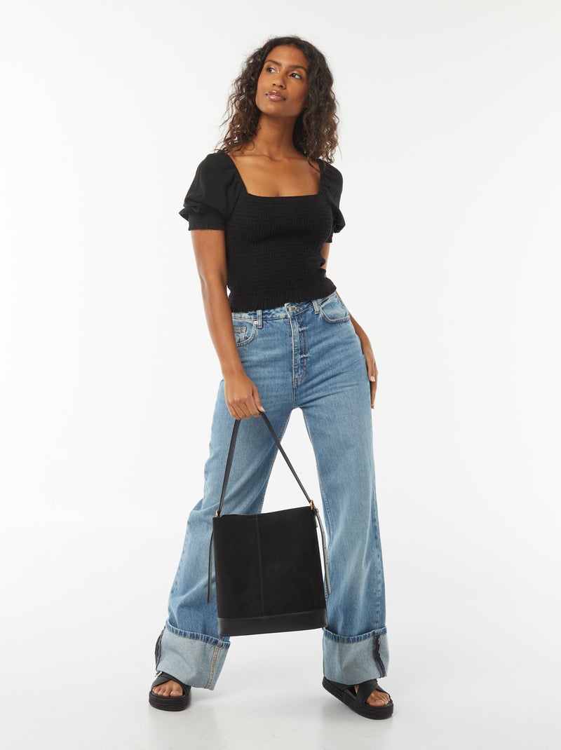 Blouse crop à manches courtes Noir - Kiabi