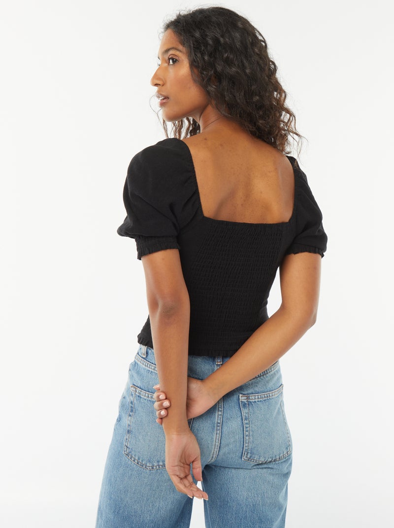 Blouse crop à manches courtes Noir - Kiabi