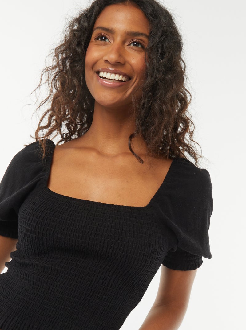 Blouse crop à manches courtes Noir - Kiabi