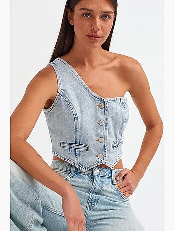 Blouse crop ajustée en denim de coton dilvin