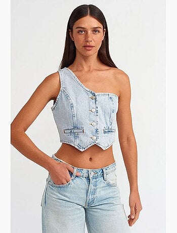 Blouse crop ajustée en denim de coton dilvin