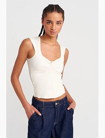 Blouse crop ajustée sans manches à col carré dilvin