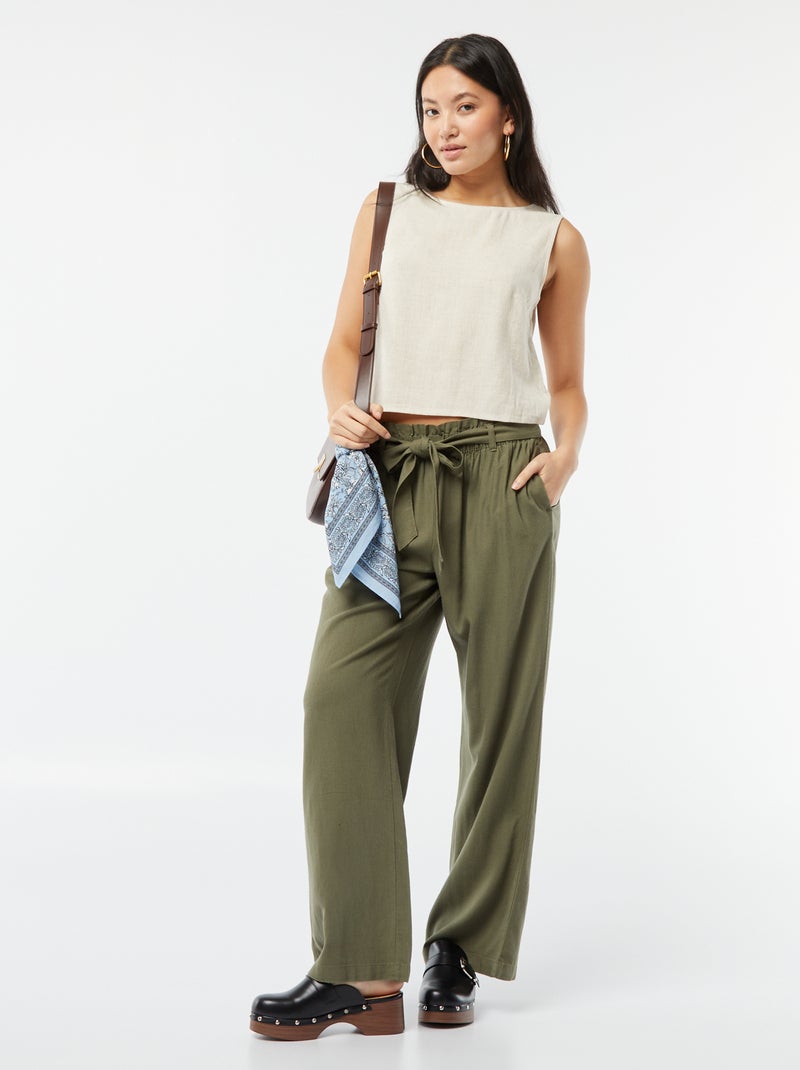 Blouse crop en lin mélangé BLANC - Kiabi