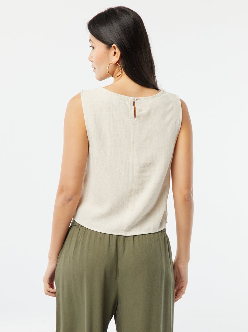 Blouse crop en lin mélangé BLANC - Kiabi