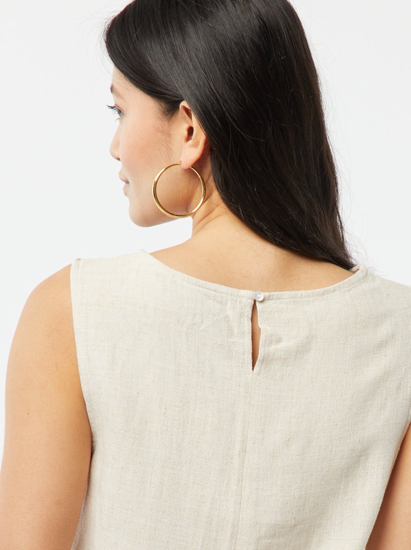 Blouse crop en lin mélangé BLANC - Kiabi