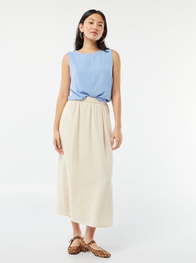 Blouse crop en lin mélangé BLEU - Kiabi