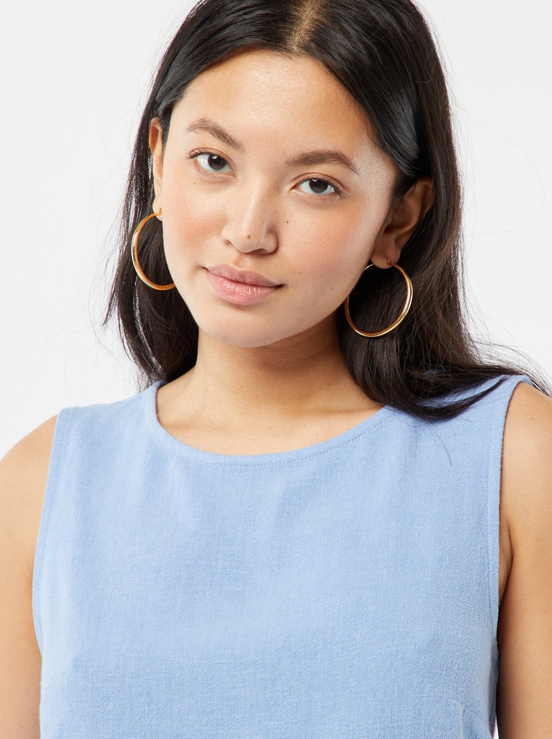 Blouse crop en lin mélangé BLEU - Kiabi